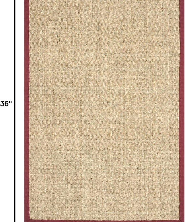 SAFAVIEH Area Rug 2x3 - Natural Fiber Collection - Natural & Red, Seagrass, Basketweave Pattern with Border (NF114D)