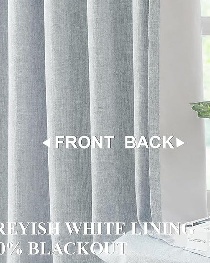 Vision Home Blue Gray Pinch Pleated Full Blackout Curtains Linen Blended Room Darkening Window Curtains 112 inch for Living Room Bedroom Thermal Insulated Pinch Pleat Drapes with Hooks 40" Wx112 Lx2