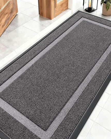 OLANLY Front Door Mat Indoor Outdoor Entrance, Waterproof All-Season, All-Weather Doormat, Sturdy Natural Rubber, Fade Resistant, Low Profile, Easy Clean Patio Porch Entryway Mat, 59x23, Dark Grey