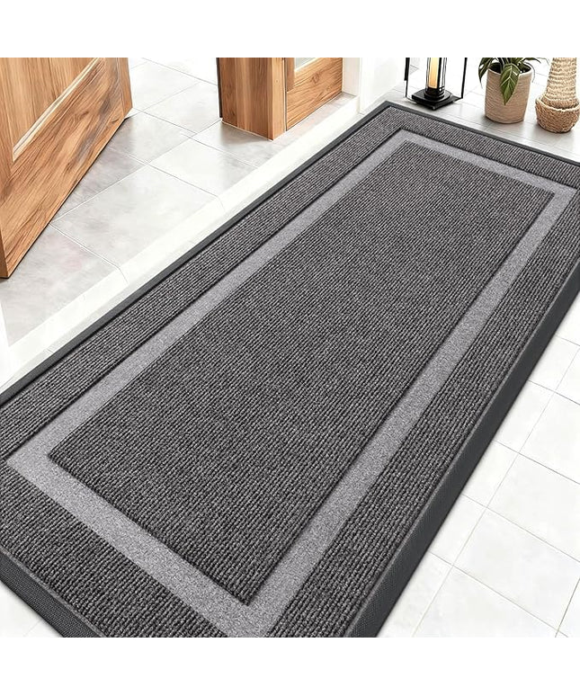 OLANLY Front Door Mat Indoor Outdoor Entrance, Waterproof All-Season, All-Weather Doormat, Sturdy Natural Rubber, Fade Resistant, Low Profile, Easy Clean Patio Porch Entryway Mat, 59x23, Dark Grey