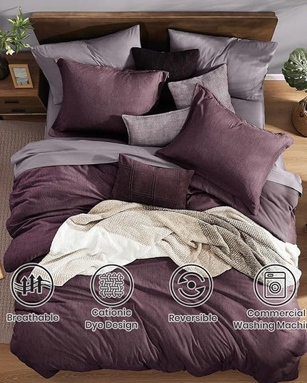 Monbix King Size Comforter Set, Italian Plum King Bedding Set Reversible, 7 Pieces, Cationic Dyeing Bed in a Bag King with Comforter, Sheets, Pillowcases & Shams