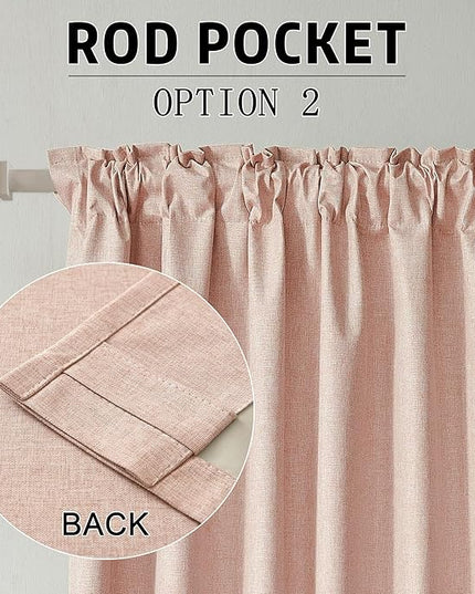 96 Inch Long Blackout Curtains - Extra Wide Thermal Insulated Sun Block Out Bedroom Linen Curtains 8 ft Window Covering Back Tab Rod Pocket Drapes for Hall Living Room W84 x L96,2 Pcs, Baby Pink