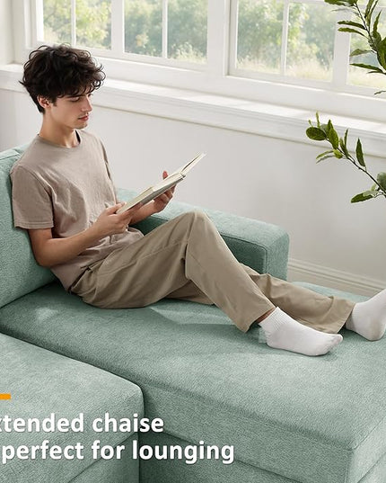 VANOMi 118'' U Shaped Sectional Sofa, 4 Seat Modern Sectional Couch, Double Chaise Longue, Cozy Chenille Sofa Couches for Living Room Apartment, Mint