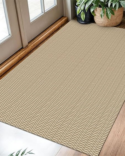 KOZYFLY Washable Entryway Rug 3x5 Ft Area Rugs Cotton Rubber Backed Throw Rugs Indoor Door Mat Kitchen Rugs Braided Floor Carpet for Front Entrance Bathroom Kitchen Living Room, Sand/Ivory