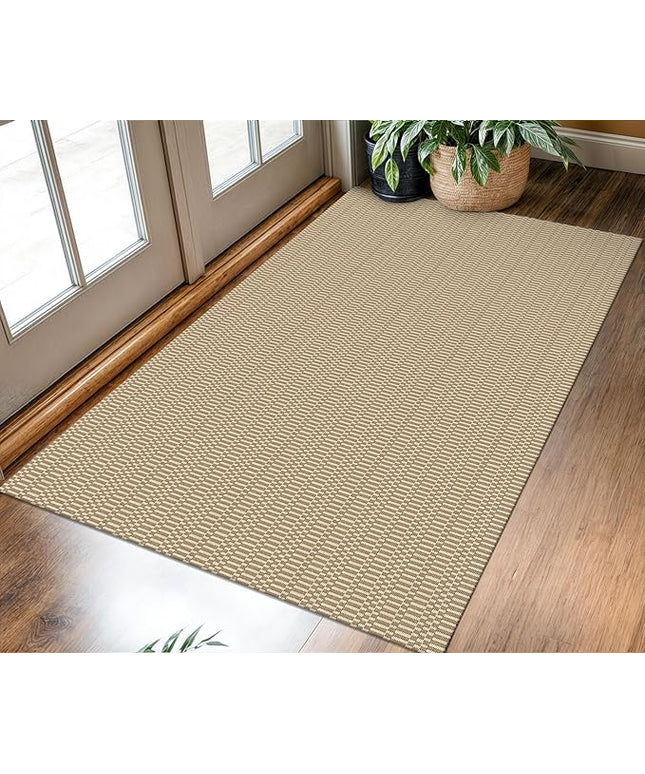 KOZYFLY Washable Entryway Rug 3x5 Ft Area Rugs Cotton Rubber Backed Throw Rugs Indoor Door Mat Kitchen Rugs Braided Floor Carpet for Front Entrance Bathroom Kitchen Living Room, Sand/Ivory