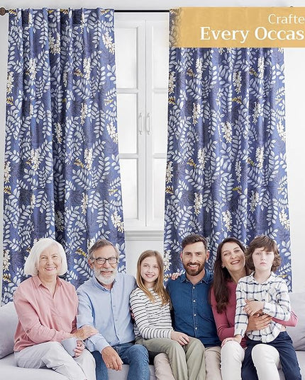Maison d' Hermine Curtains for living room 100% Cotton 108 inch length Two Panels Light Filtering Curtains for Bedroom Windows with rod and loop Pockets Drapes (Feuillage Air Force Blue, 50"W x 108"L)