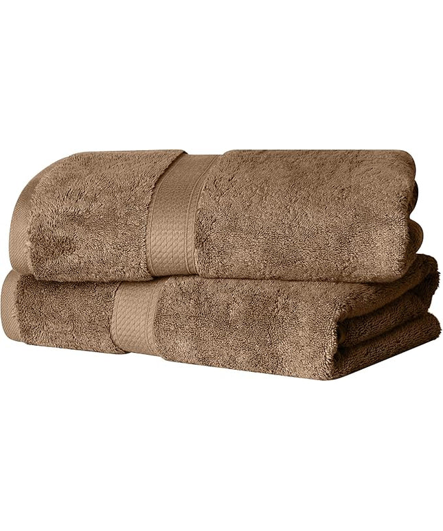 Superior Egyptian Cotton Pile Bath Towel Set of 2, Ultra Soft Luxury Towels, Thick Plush Essentials, Absorbent Heavyweight, Guest Bath, Hotel, Spa, Home Bathroom, Shower Basics, Latte