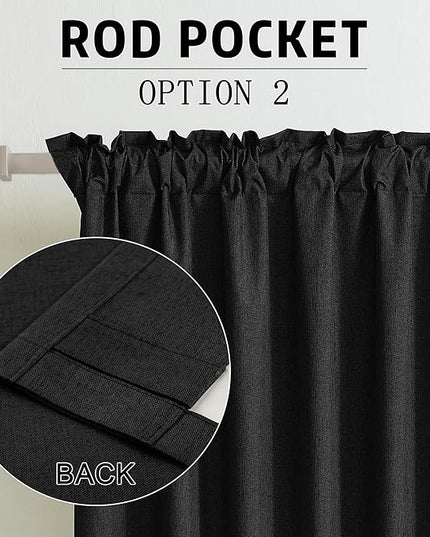 DUALIFE Black Blackout Curtains 102 Inch Length 2 Panels Set for Living Room Bedroom Rod&Back Tab Thermal Insulated 100% Black Out Linen Burg Drapes Room Darkening Window Curtains 72" x 102"