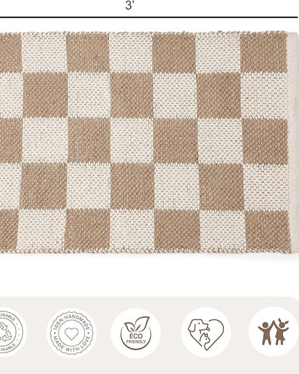 REDEARTH · Jute Cotton Area Rug, Sustainable Handwoven, Non-Shedding, Soft & Durable – Reversible, Neutral Tones for Home Décor in Living Room, Dining Room, Bedroom (Gridstone Natural, 2'x3')