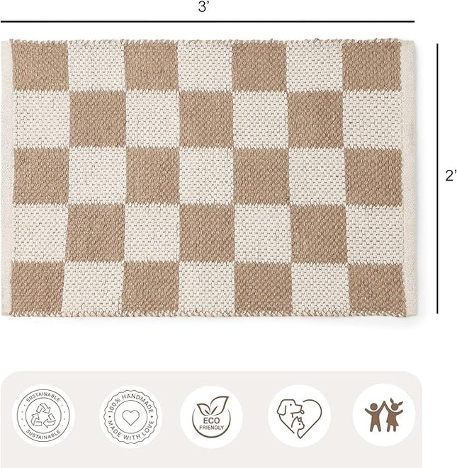 REDEARTH · Jute Cotton Area Rug, Sustainable Handwoven, Non-Shedding, Soft & Durable – Reversible, Neutral Tones for Home Décor in Living Room, Dining Room, Bedroom (Gridstone Natural, 2'x3')