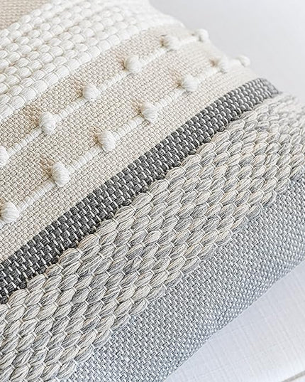 BlissBlush Gray Boho Throw Pillow Cover 20x20 Grey Decorative Accent Pillow for Couch Square Woven Textured Pillowcase Modern Farmhouse Pillow for Bed Bohemian Pillow Cover (Pack of 1)