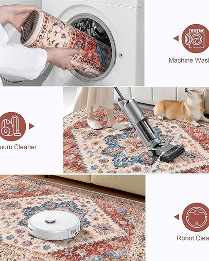 Ciicool Washable Vintage Runner Rug - 2'6" x 10' ft Hallway Carpet, Boho Low Pile Long Non Slip Soft Stair Runner Kitchen Carpet Indoor Oriental Throw for Living Room Bathroom Entry