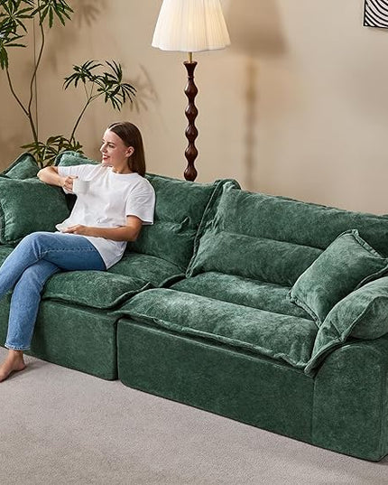 Hobestluk 104" Sectional Sofa Couches 3 Seater Modular Sofa, Boneless Couch, Cloud Couch with Removable Cushion, Modular Sectional Couches for Living Room(Green)