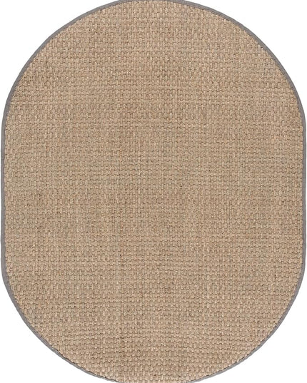 Safavieh Area Rug 6x8 Oval- Natural Fiber Collection - Natural & Grey, Seagrass, Basketweave Pattern with Border (NF114P)