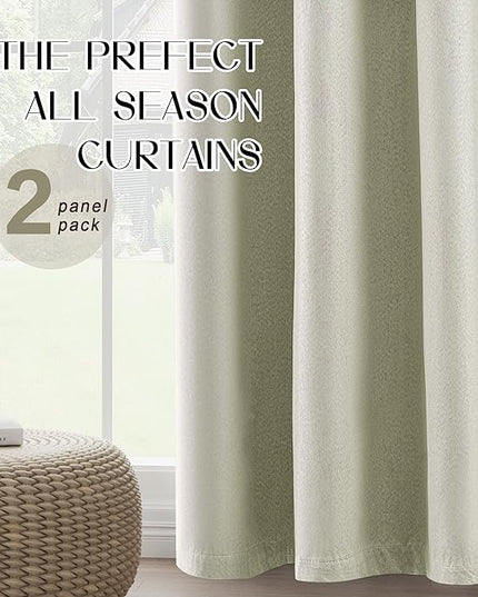 Full Blackout Beige Curtains 126 Inch Length, Linen Textured Tall Curtains Grommet Top Full Shade Noise Reducing Privacy Protection Drapes for Hallway Bedroom, Beige, W52 x L126, 2 Panels