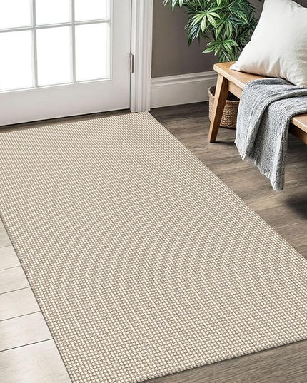 KOZYFLY Rugs for Entryway 3x5 ft Washable Area Rug Non Slip Rubber Backed Entry Rug Woven Indoor Door Mat Cotton Kitchen Rugs Floor Carpet for Entryway, Foyer, Backdoor, Ivory/Khaki