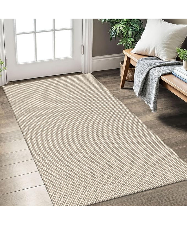 KOZYFLY Rugs for Entryway 3x5 ft Washable Area Rug Non Slip Rubber Backed Entry Rug Woven Indoor Door Mat Cotton Kitchen Rugs Floor Carpet for Entryway, Foyer, Backdoor, Ivory/Khaki