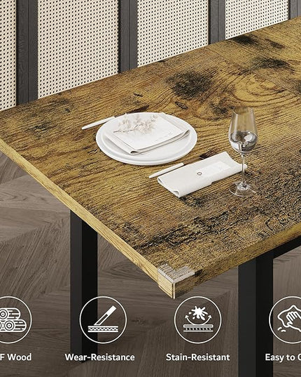 iPormis 5-Piece Dining Table Set for 4-8 People, Extendable Kitchen Table Set with 2 Benches and 2 Square Stools, Mid-Century Dining Room Table with Metal Frame & MDF Board, Saving Space, Rustic Brown