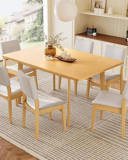7-Piece Dining Set Modern Dinner Table set for 6, Wood Dining Table with 6 Upholstered Chairs, 60" Rectangular Table with Stackable Chairs Padded Seat Backrest for Dining Room Kitchen Apartment
