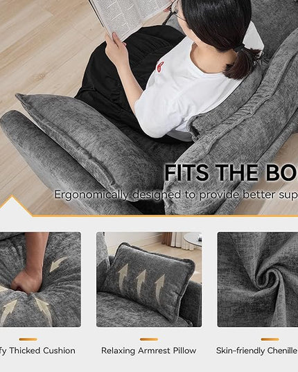 137'' V Shaped Cloud Sectional Sofa, Oversized Deep Seat Couches for Living Room, Chenille Comfy Upholstered Modular Sectional Sofa Couch with 2 Movable Ottoman, Grey