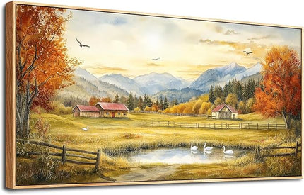 PHAOHUAXM Large Wall Art For Living Room Canvas Wall Decor For Farmhouse Office Decoration Bedroom Ink-Wash Landscape Paintings Wood Framed Printing Dining Room Kitchen Modern Home Decor 24"X48"