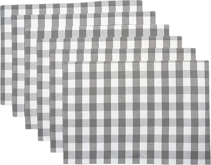 Urban VillaPlacemats for Dining Table 100% Cotton Placemats 14''x20'' Over Sized Tablemats Set of 6 Placemats Grey/White Buffalo Check Tablemats for Family Dinners Wedding PartiesPlacemats