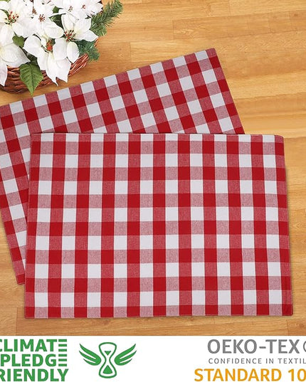 Urban VillaPlacemats for Dining Table 100% Cotton Placemats 14''x20'' Over Sized Tablemats Set of 6Placemats Red/White Buffalo Check Tablemats for Family Dinners Wedding PartiesPlacemats