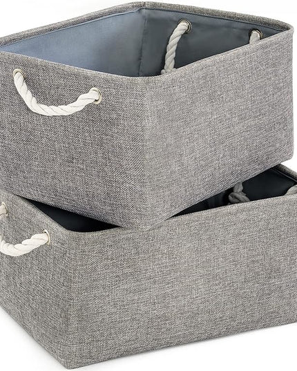 TheWarmHome Large Storage Bins Basket, 2 Pack Grey Fabric Storage Cubes for Changing Table Nursery Livingroom Kidsroom Playroom Toy, Collapsible Storage Baskets for organizing Shelves Closet