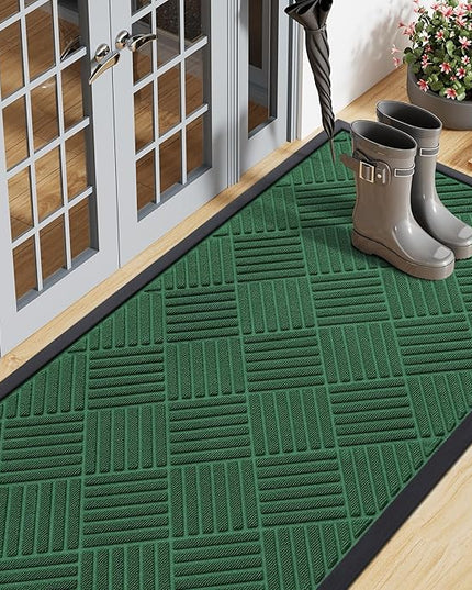 Smiry Front Door Mat Outside Entrance, Heavy Duty Outdoor Indoor Natural Rubber Doormat, Non Slip, Trap Dirt and Moisture, Easy Clean, Low Profile Patio Porch Entryway Mat, 47x23, Green