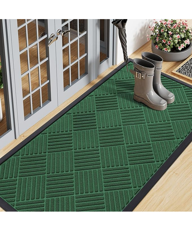 Smiry Front Door Mat Outside Entrance, Heavy Duty Outdoor Indoor Natural Rubber Doormat, Non Slip, Trap Dirt and Moisture, Easy Clean, Low Profile Patio Porch Entryway Mat, 71x23, Green