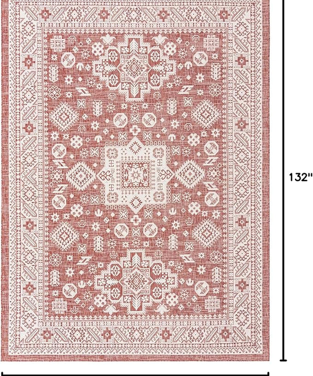 Rugs.com Outdoor Aztec Collection Rug – 8' x 11' Rust Red Flatweave Rug Perfect for Living Rooms, Large Dining Rooms, Open Floorplans