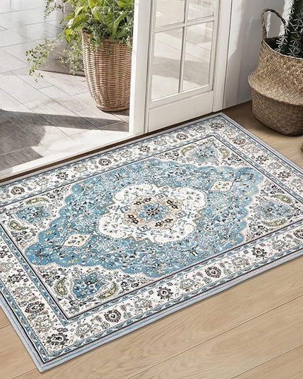 Ciicool Washable Vintage Area Rug, 2x3ft Small Boho Rug, Ultra Soft Rugs for Entryway, Non-Slip Entry Rugs Oriental Low-Pile Indoor Mat Floor Carpet for Entrance Bedroom Kitchen Bathroom Foyer Decor
