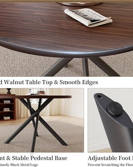 45.3'' Walnut Round Dining Table Set for 4, Mid Century Modern Small Coffee Set for Dining Room Kitchen Apartment (Dark Walnut Table + 4 Black Chairs)