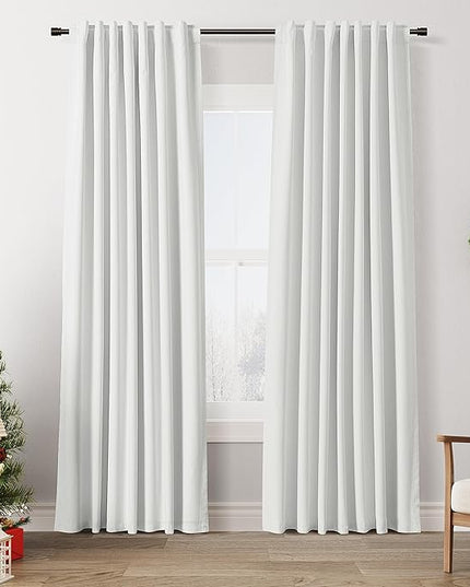 Guken Off White Blackout Curtains 84 Inch Length 2 Panels Set for Living Room Bedroom Back Tab Thermal Insulated 100% Black Out Linen Drapes Room Darkening Window Curtains 84 Inches Long