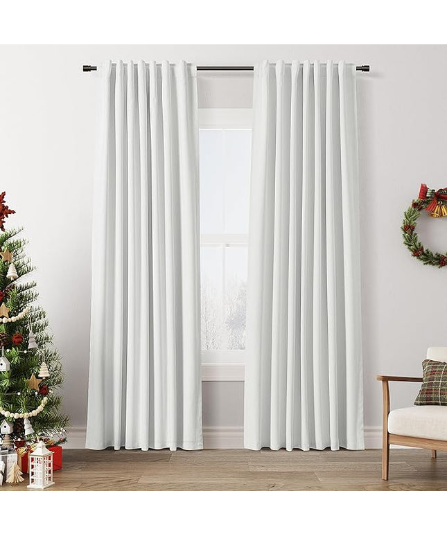 Guken Off White Blackout Curtains 84 Inch Length 2 Panels Set for Living Room Bedroom Back Tab Thermal Insulated 100% Black Out Linen Drapes Room Darkening Window Curtains 84 Inches Long