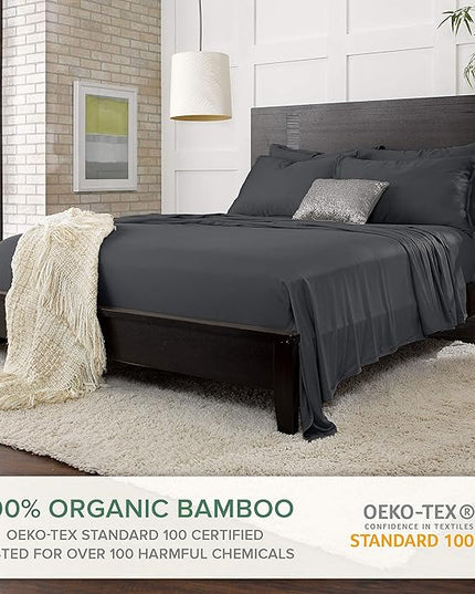 Pure Bamboo Short Queen Sheets for RV Camper (60"x75") - Genuine 100% Organic Viscose Derived from Bamboo Bed Sheet Set, Soft & Cooling, 2 Year Quality Promise (Short Queen, Charcoal)