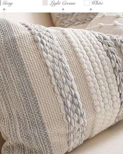 BlissBlush Gray Boho Decorative Throw Pillow Cover 20x20 Square Farmhouse Accent Cushion for Couch Sofa Livingroom Bedroom Pillowcase Modern Home Décor (Pack of 1)