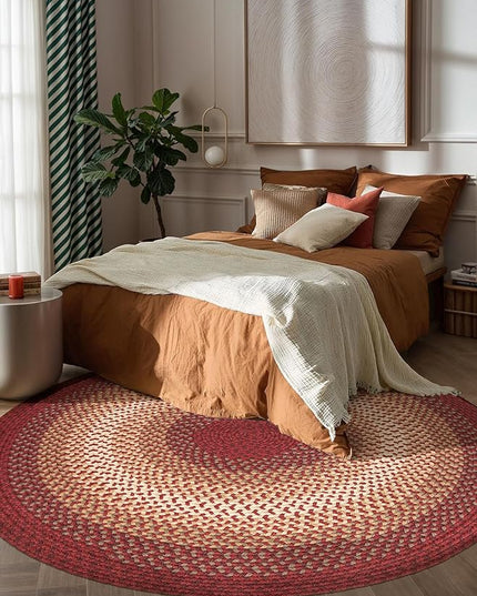 Tranquility TQ42 Red 4' x 4' Round - Braided Area Rug, Home Decor, Floor Mat or Bedroom Rug - Easy Care, Ideal for High Traffic Areas in Hallway and Living Room - Made in USA