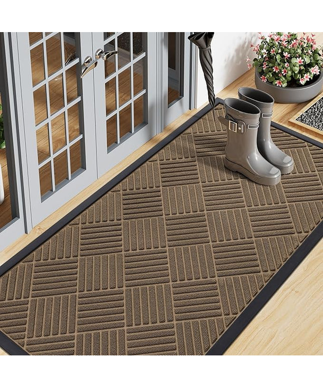 Smiry Front Door Mat Outside Entrance, Heavy Duty Outdoor Indoor Natural Rubber Doormat, Non Slip, Trap Dirt and Moisture, Easy Clean, Low Profile Patio Porch Entryway Mat, 59x20, Brown