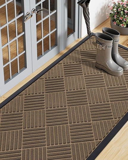 Smiry Front Door Mat Outside Entrance, Heavy Duty Outdoor Indoor Natural Rubber Doormat, Non Slip, Trap Dirt and Moisture, Easy Clean, Low Profile Patio Porch Entryway Mat, 71x23, Brown