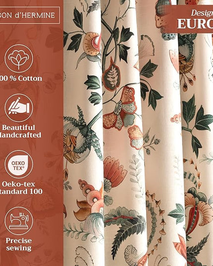 Maison d' Hermine Curtains for Living Room 100% Cotton 124 inch Length One Panel Light Filtering Curtains for Bedroom Windows with Rod and Loop Pockets Drapes (Dalida Beige, 50" W x 124" L)