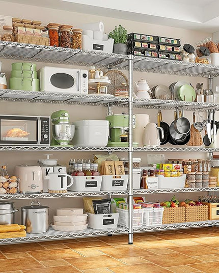 REIBII 70" W Wire Shelving Load 1500LBS, Metal Shelving 5-Tier Storage Shelves Metal Shelves for Storage Adjustable Shelving Rack for Pantry Kitchen Commercial School 70" W*15.8" D*72.4" H,Chrome