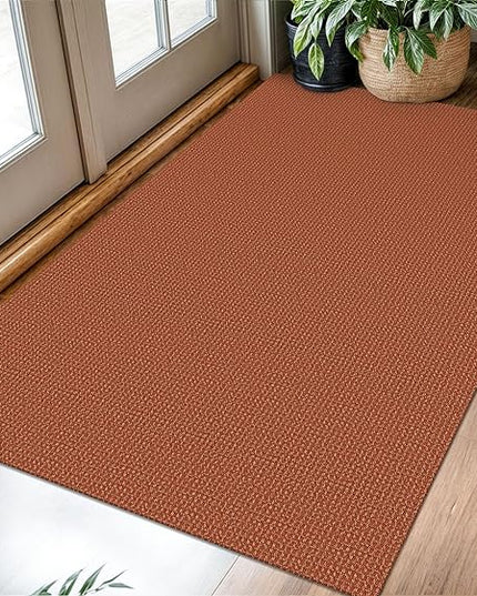 KOZYFLY Rugs for Entryway 3x5 ft Washable Area Rug Non Slip Rubber Backed Entry Rug Woven Indoor Door Mat Cotton Kitchen Rugs Floor Carpet for Entryway, Foyer, Backdoor, Orange/Tan
