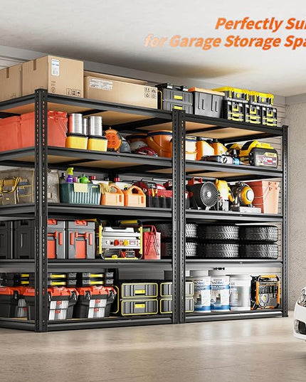 2050LBS Storage Shelves Heavy Duty 5 Tier Garage Storage Shelving, Adjustable Metal Shelving Unit Utility Rack Shelf for Warehouse, Pantry, Closet, 72" H x 35.56" W x 16" D, Black.2PCS