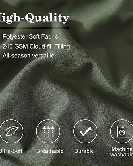 Monbix Twin XL Size Comforter Set - Extra Long 5 Pieces Dorm Bedding Sets, Quilting Design Fluffy Bed in a Bag Twin XL with Sheets, Pillowcase & Sham(Olive Green)