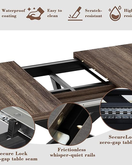 Extendable Dining Room Table for 4 6 8, 55"-70.9" Kitchen Table Rectangle Wood, Expandable Dining Table with Hidden Storage, Space Saving Farmhouse Kitchen Table for Kitchen Dining Living Room