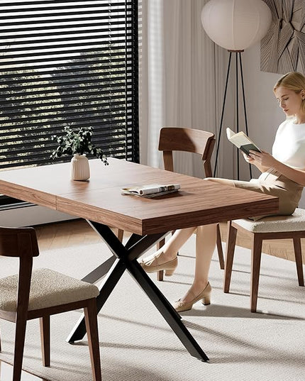 Extendable Dining Room Table for 4 6 8, 55"-70.9" Kitchen Table Rectangle Wood, Expandable Dining Table with Hidden Storage, Space Saving Farmhouse Kitchen Table for Kitchen Dining Living Room
