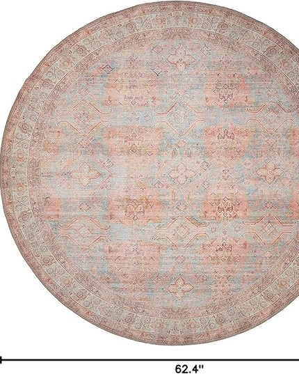 GLN Rugs Traditional Collection - Machine Washable Area Rug, Traditional Washable, Non Slip, Low Pile Chenille Rug, Living Room, Bedroom, Kitchen Rug (5'3" Round Multicolor)