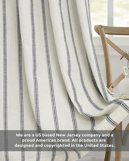 DriftAway Farmhouse Linen Blend Blackout Curtains 84 Inches Long for Bedroom Vertical Striped Printed Linen Curtains Thermal Insulated Lined Treatments for Living Room 2 Panels W52 x L84 Linen Black