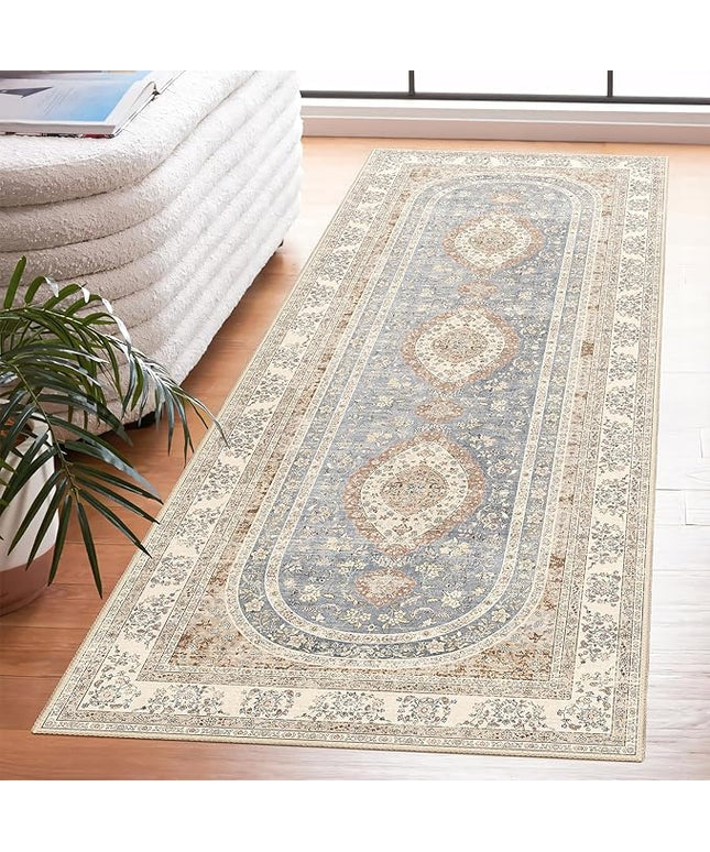 Washable Runner Rug 2x6,Beige Rug Runners Non Slip,Long Boho Rugs for Hallways Kitchen Bedroom Entryway Bathroom,Vintage Bohemian Farmhouse Distressed Oriental Floor Carpet